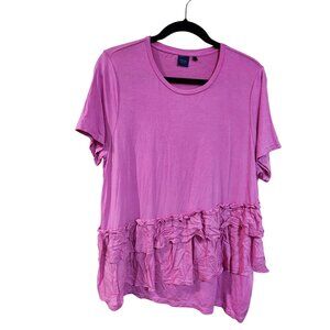Kaari Blue hot pink Ruffled Short Sleeved Tee Womens size XL